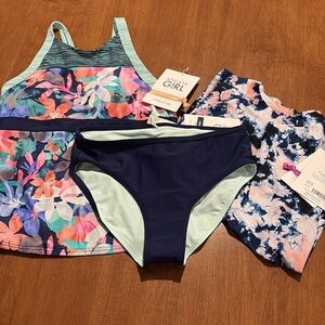 Athleta Girl 3 piece set of Mock Neck Rashguard, Tankini, & Bikini Bottom Sz 12